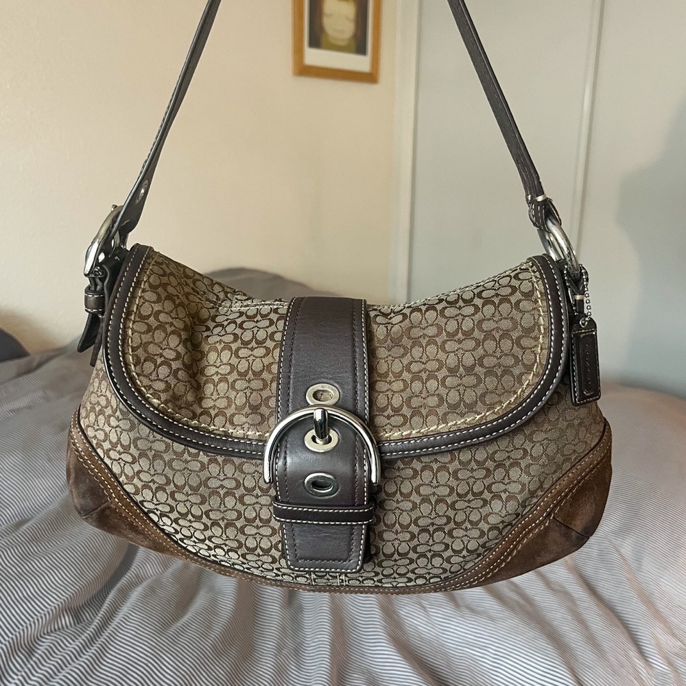 ❌SOLD ❌Coach Brown Soho Signature Jacquard, Leather, & Suede shoulder bag y2k